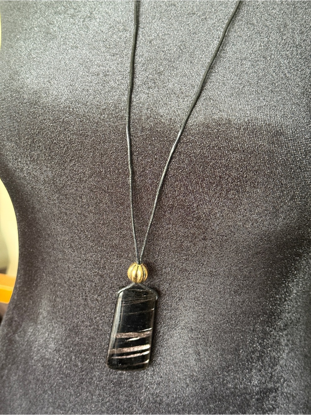 Black Striped Pendant Necklace - Women's Jewelry